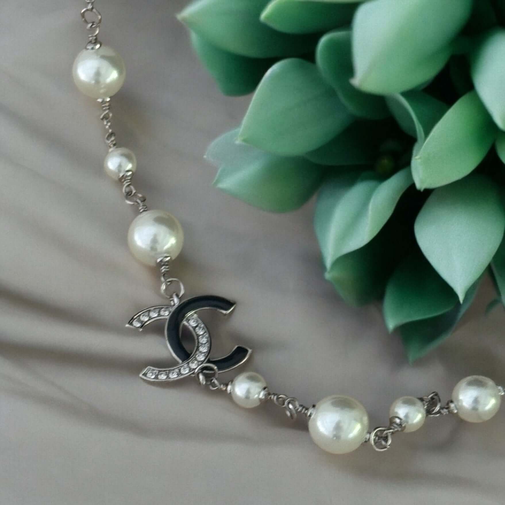 Chanel Silver Black Pearls Chain Link Sweater Necklace - My Mama Found What  