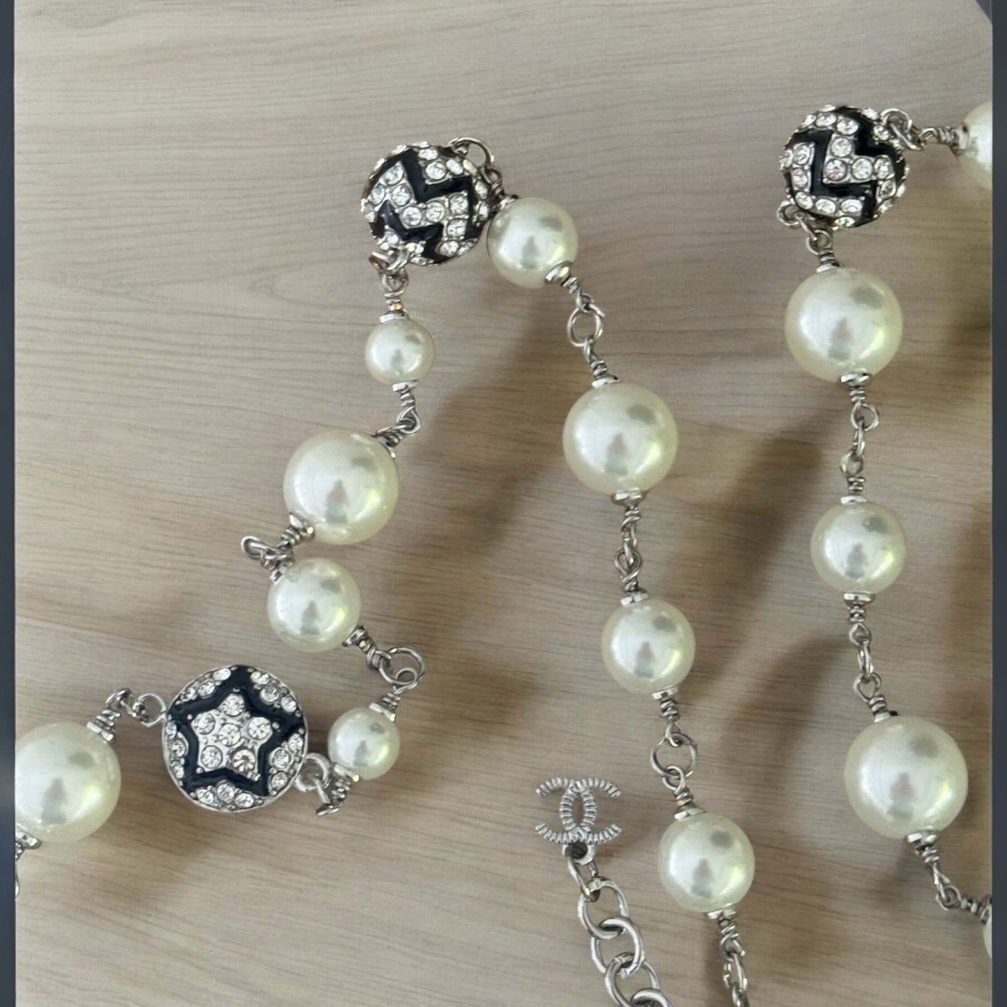 Chanel Silver Black Pearls Chain Link Sweater Necklace - My Mama Found What   My Mama Found What 