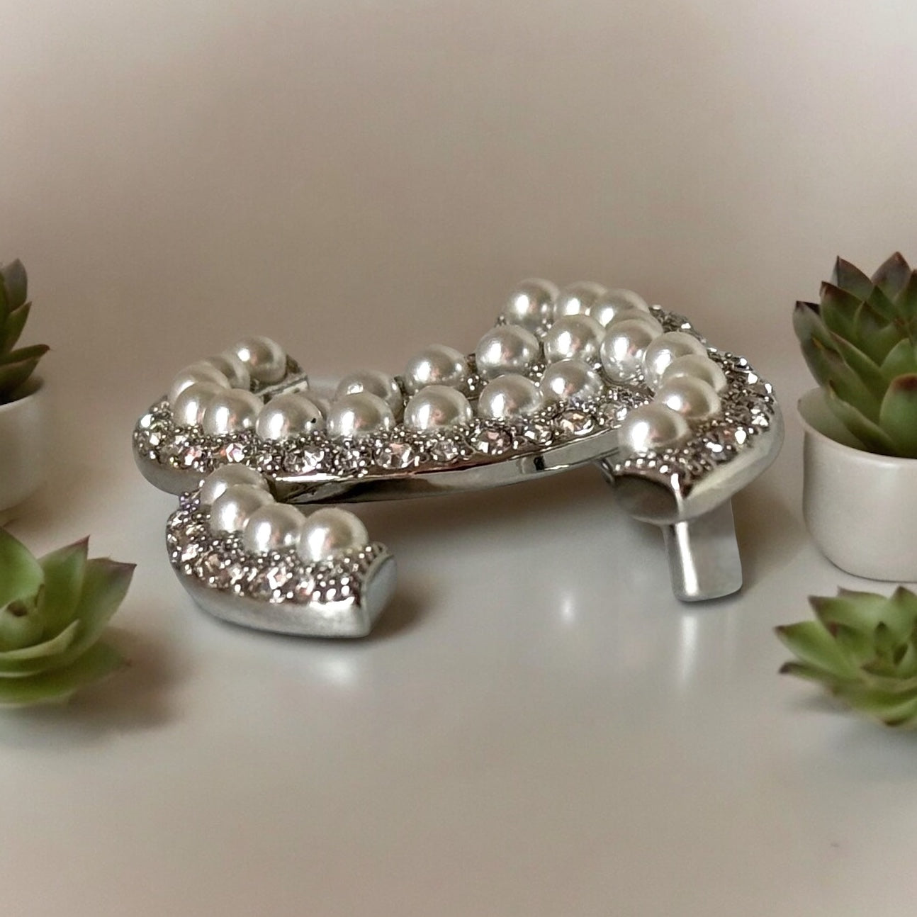 Chanel Silver Double C Brooch With Pearls & Crystals PinClassic , Clean Lines , minimalistic , elegant yet updated on trend Purchased at an Estate Sale Silver Double C with (faux) gorgeous pearls and clear crystals . In Like New Condition Free from dings My Mama Found What 