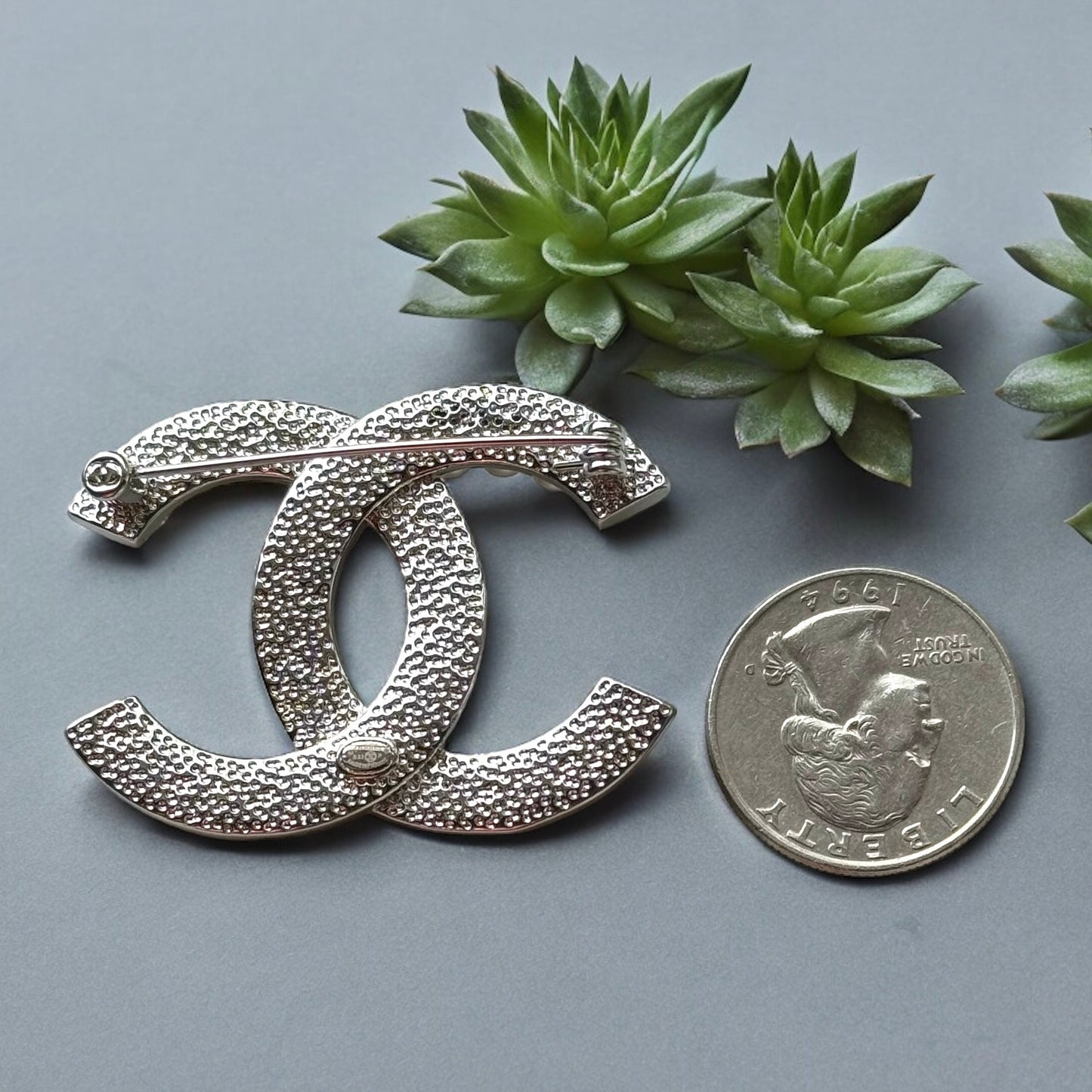 Chanel Silver Double C Brooch With Pearls & Crystals PinClassic , Clean Lines , minimalistic , elegant yet updated on trend Purchased at an Estate Sale Silver Double C with (faux) gorgeous pearls and clear crystals . In Like New Condition Free from dings My Mama Found What 