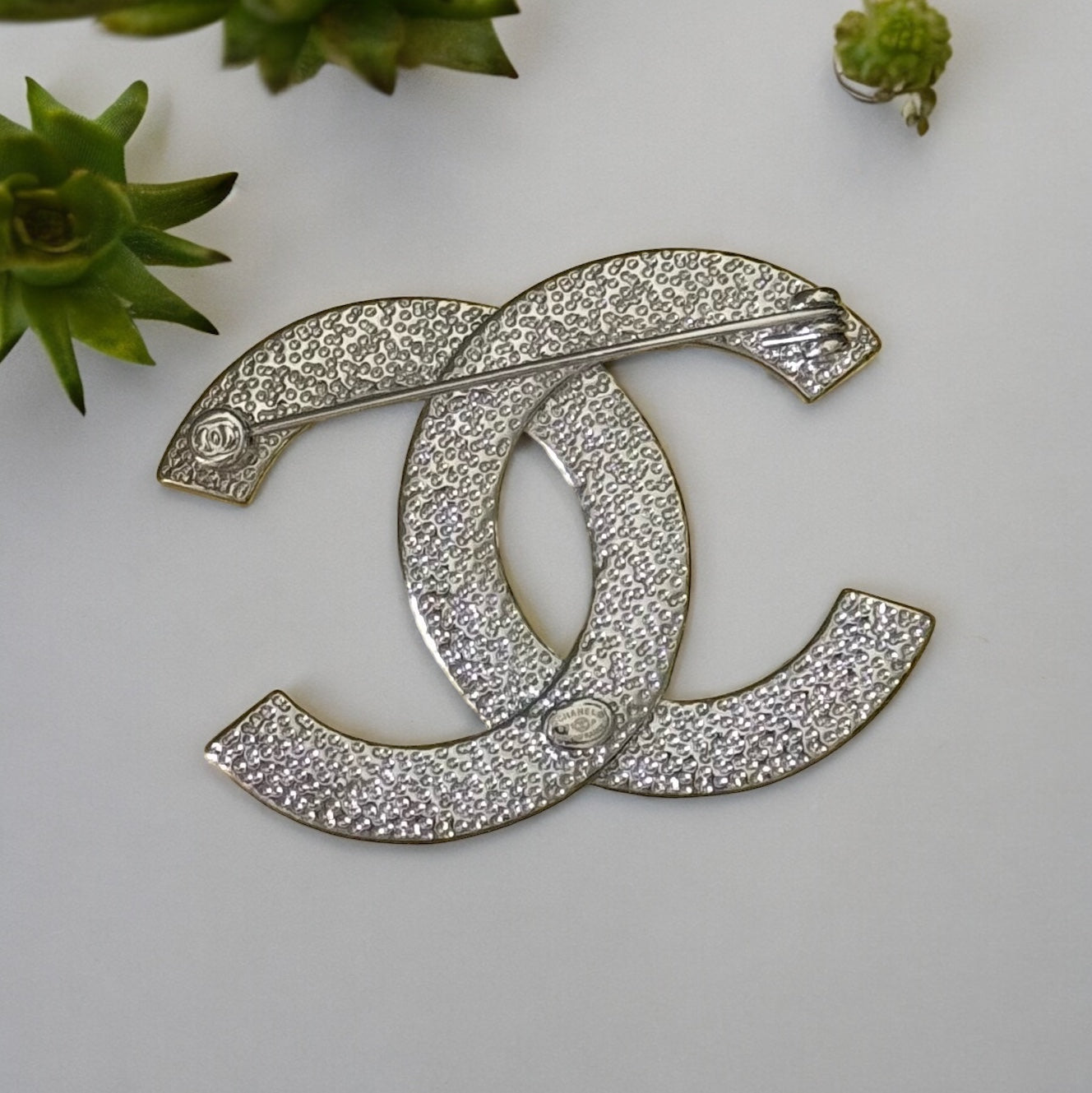 Chanel Silver Double C Brooch With Pearls & Crystals PinClassic , Clean Lines , minimalistic , elegant yet updated on trend Purchased at an Estate Sale Silver Double C with (faux) gorgeous pearls and clear crystals . In Like New Condition Free from dings My Mama Found What 