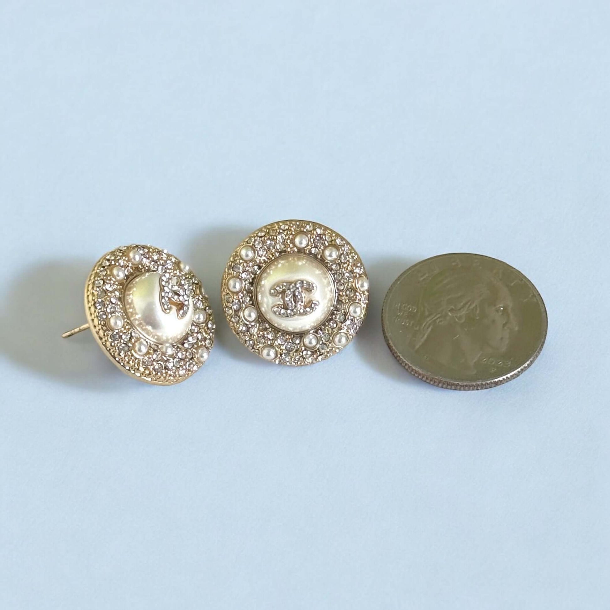 Chanel Strass CC Round Enamel Pearls Bling Earrings - My Mama Found What  