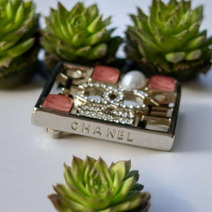 Chanel Strass CC cut out Square Brooch Hard to Find Pin - My Mama Found What   My Mama Found What 