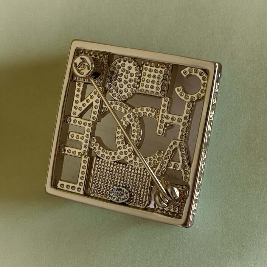 Chanel Strass CC cut out Square Brooch Hard to Find Pin - My Mama Found What   My Mama Found What 