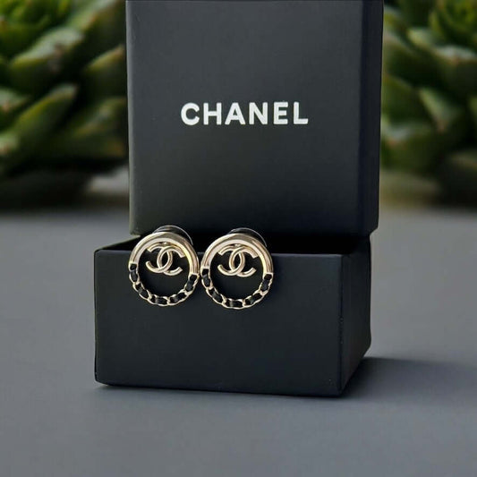 Chanel Strass Round CC Cut Out w/ Black Leather Earrings - My Mama Found What  