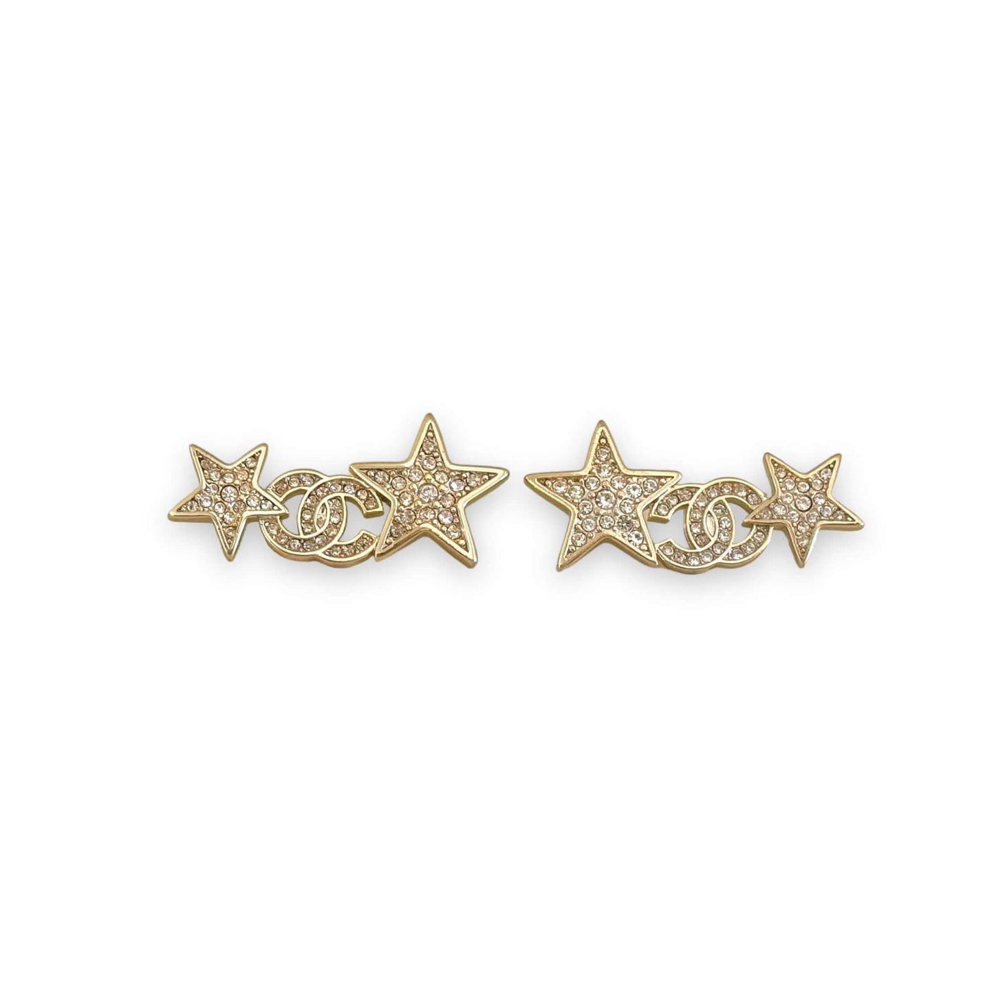 Chanel Stunning Star w/ CC Lighter Gold w/ Crystals Post Earrings Pre-Owned - My Mama Found What   My Mama Found What 
