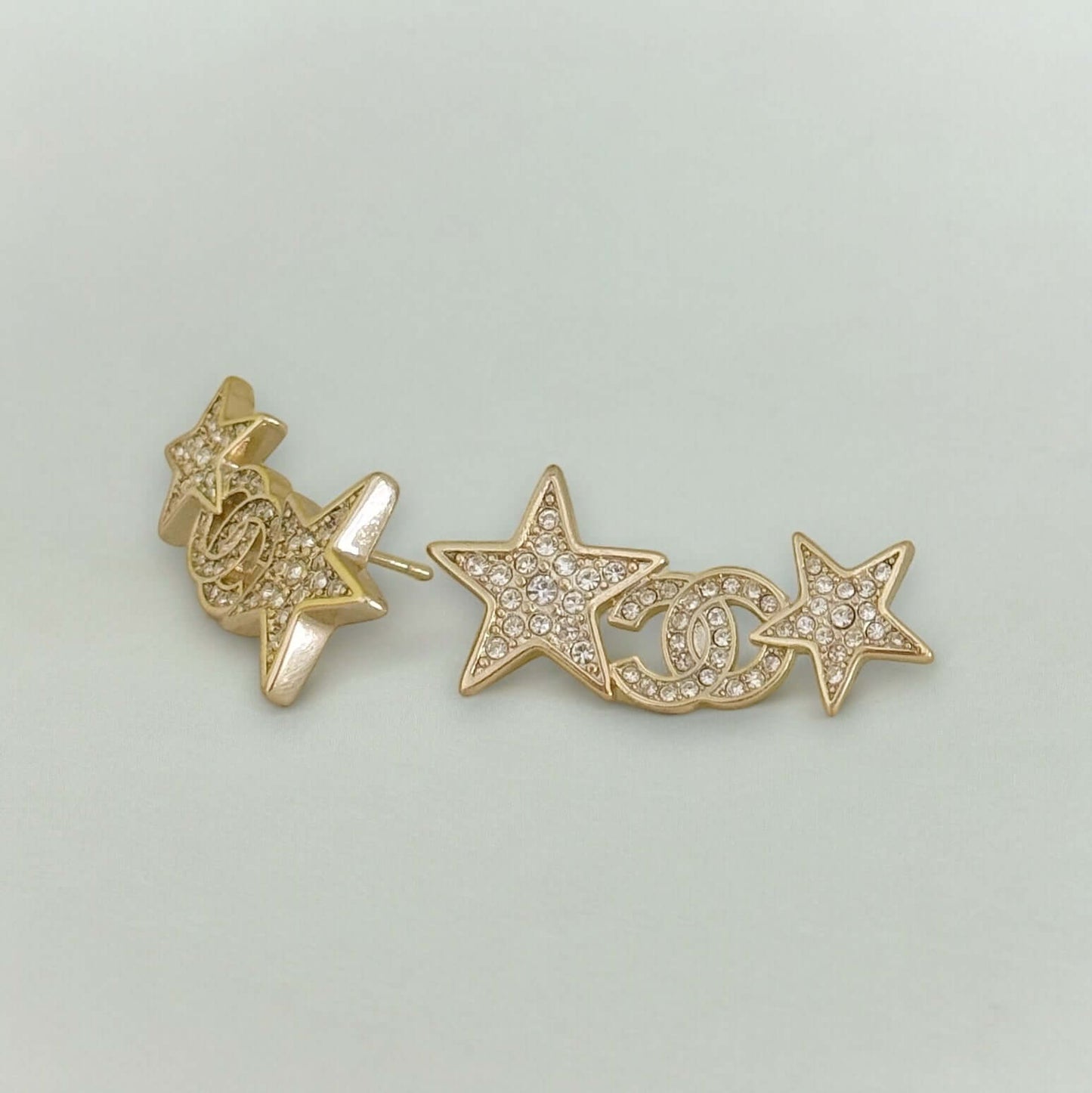Chanel Stunning Star w/ CC Lighter Gold w/ Crystals Post Earrings Pre-Owned - My Mama Found What   My Mama Found What 