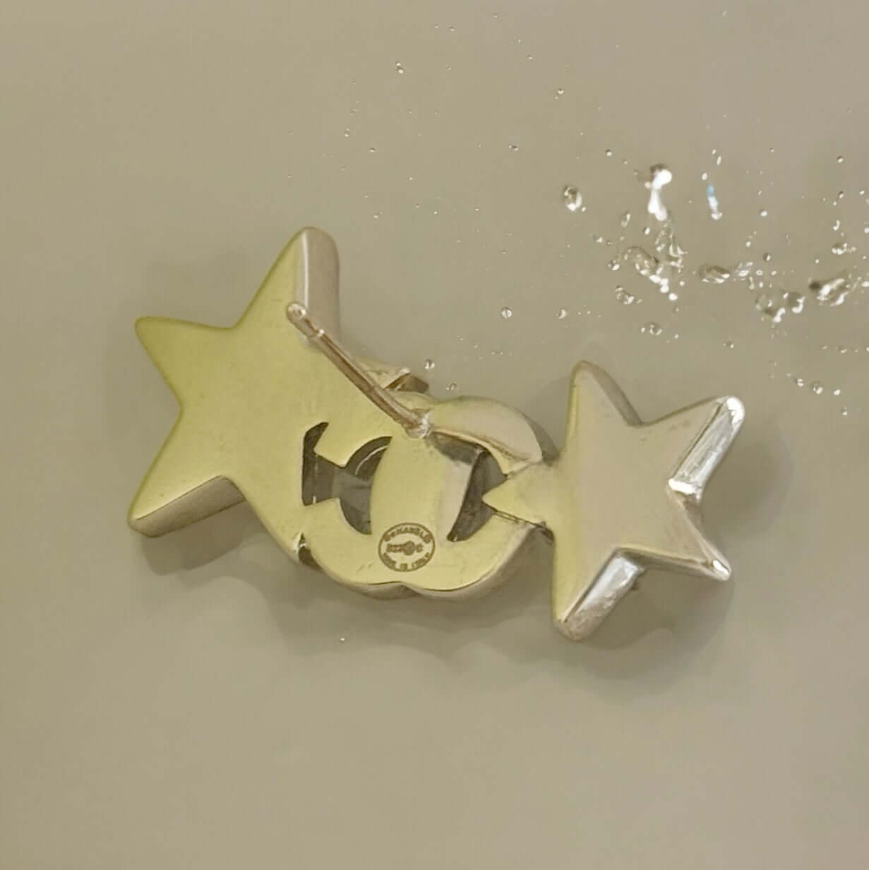 Chanel Stunning Star w/ CC Lighter Gold w/ Crystals Post Earrings Pre-Owned - My Mama Found What  