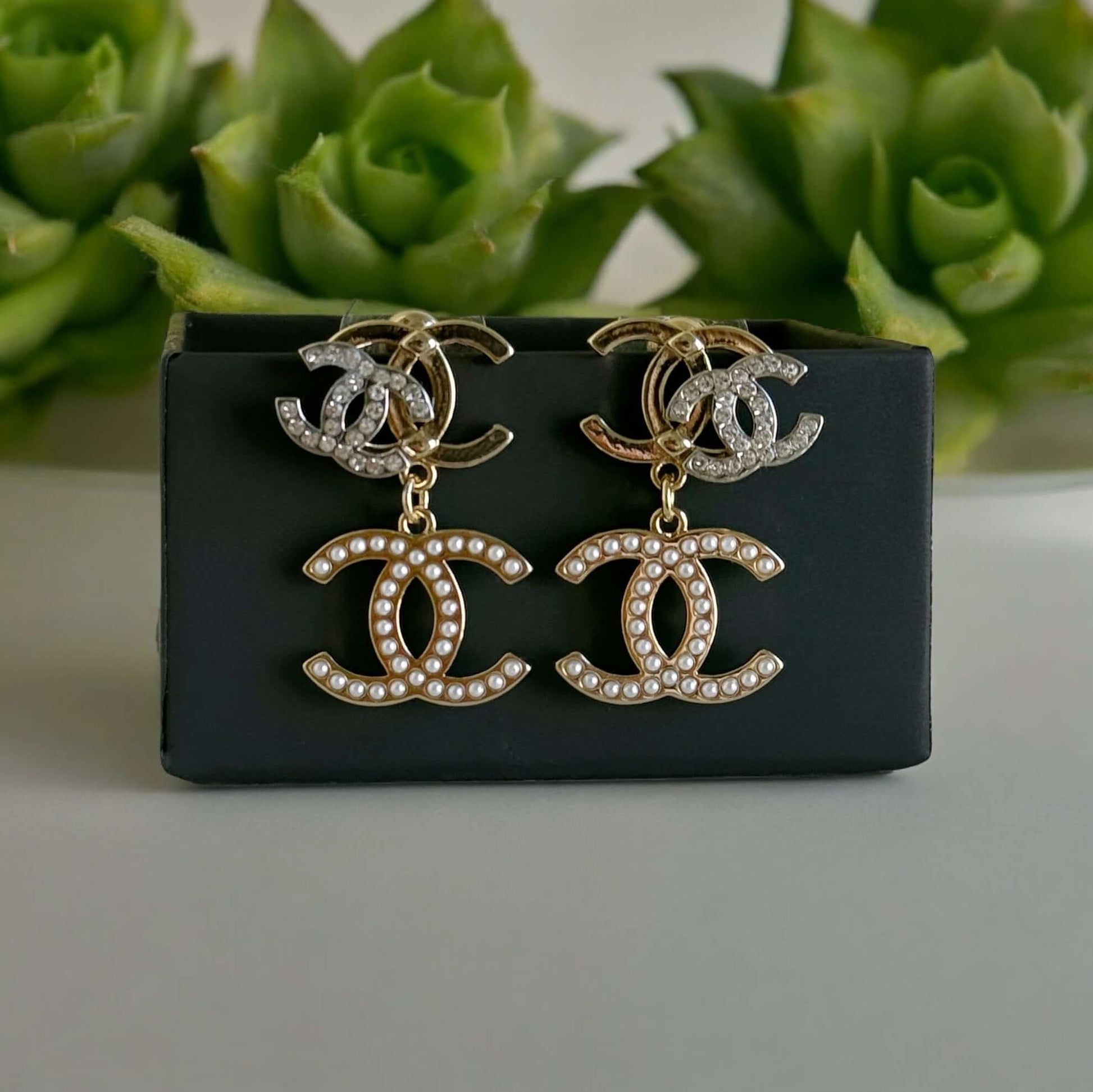 Chanel Triple CC Gold , Silver , Pearls & Crystals Earrings - My Mama Found What  