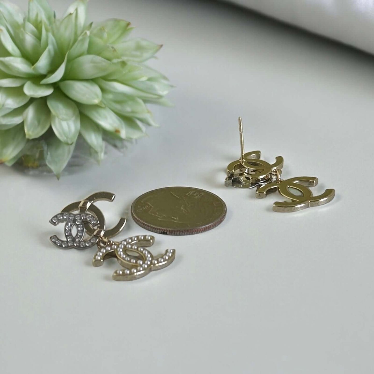 Chanel Triple CC Gold , Silver , Pearls & Crystals Earrings - My Mama Found What   My Mama Found What 