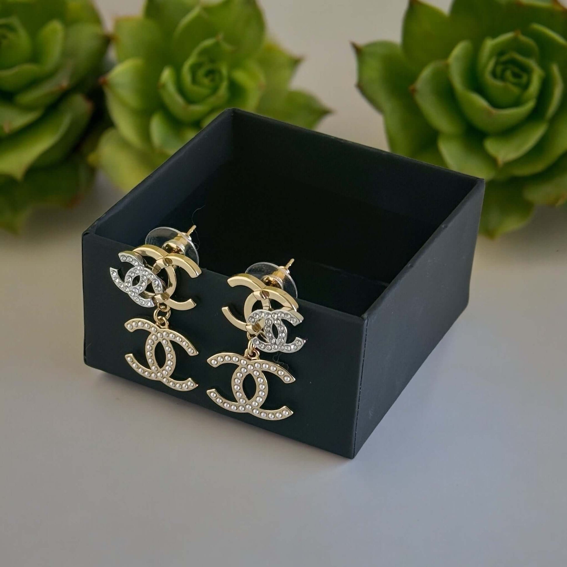 Chanel Triple CC Gold , Silver , Pearls & Crystals Earrings - My Mama Found What  