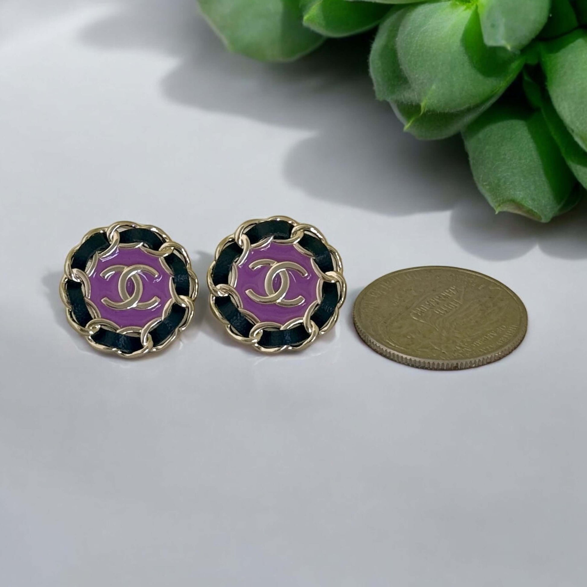 Chanel Violet CC Round Earrings Pre-Owned Authentic - My Mama Found What  