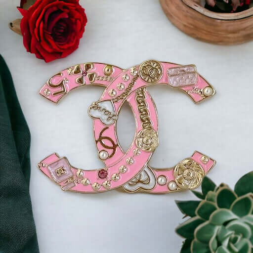 Chanel Iconic CC Pink Enamel Brooch Pin