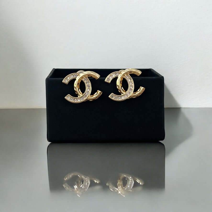 Chanel Gold CC w/Clear Crystals Post Earrings Pre-Owned - My Mama Found What 