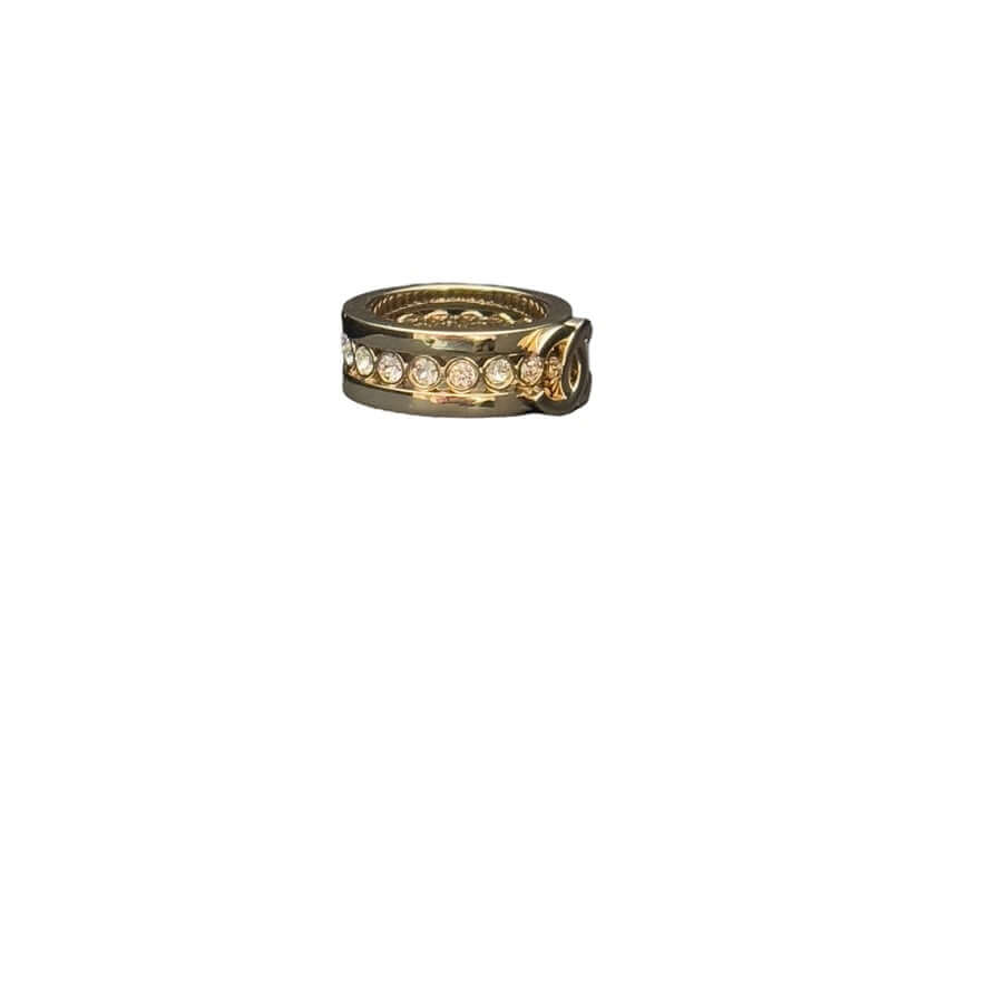 Rare stunning CHANEL CC gold ring with crystals, pre-owned, size 6, in excellent condition, perfect for gift giving.