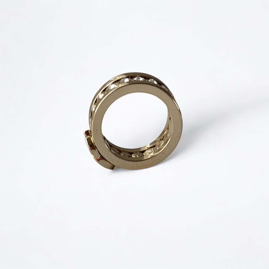 Rare CHANEL CC Gold Ring with Crystals, pre-owned, stunning design, size 6, excellent condition, ready to ship.