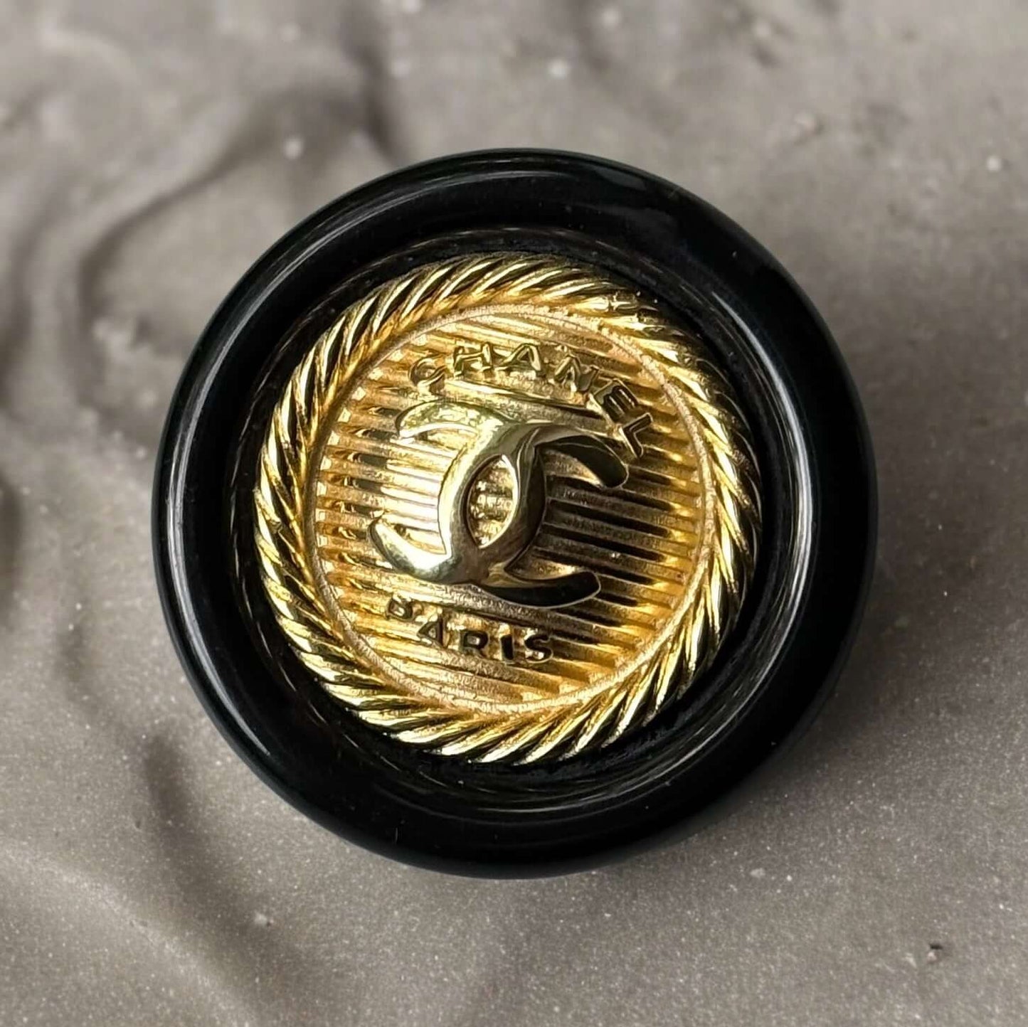 Chanel Gold & Black Round CC Brooch Pin Pre-Owned