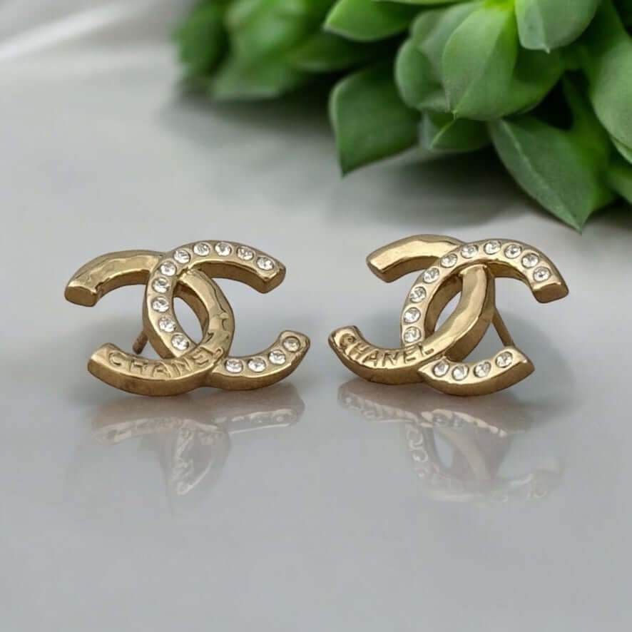 Chanel Gold CC Chanel Mark & Crystals Earrings Pre-Owned - My Mama Found What 