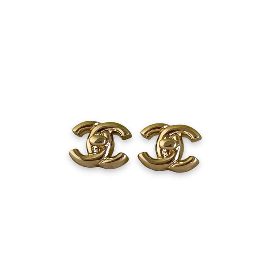 Chanel Gold CC Lock Style Post Earrings, iconic double C design, authentic gold plated, perfect condition, includes Chanel box and gift bag.