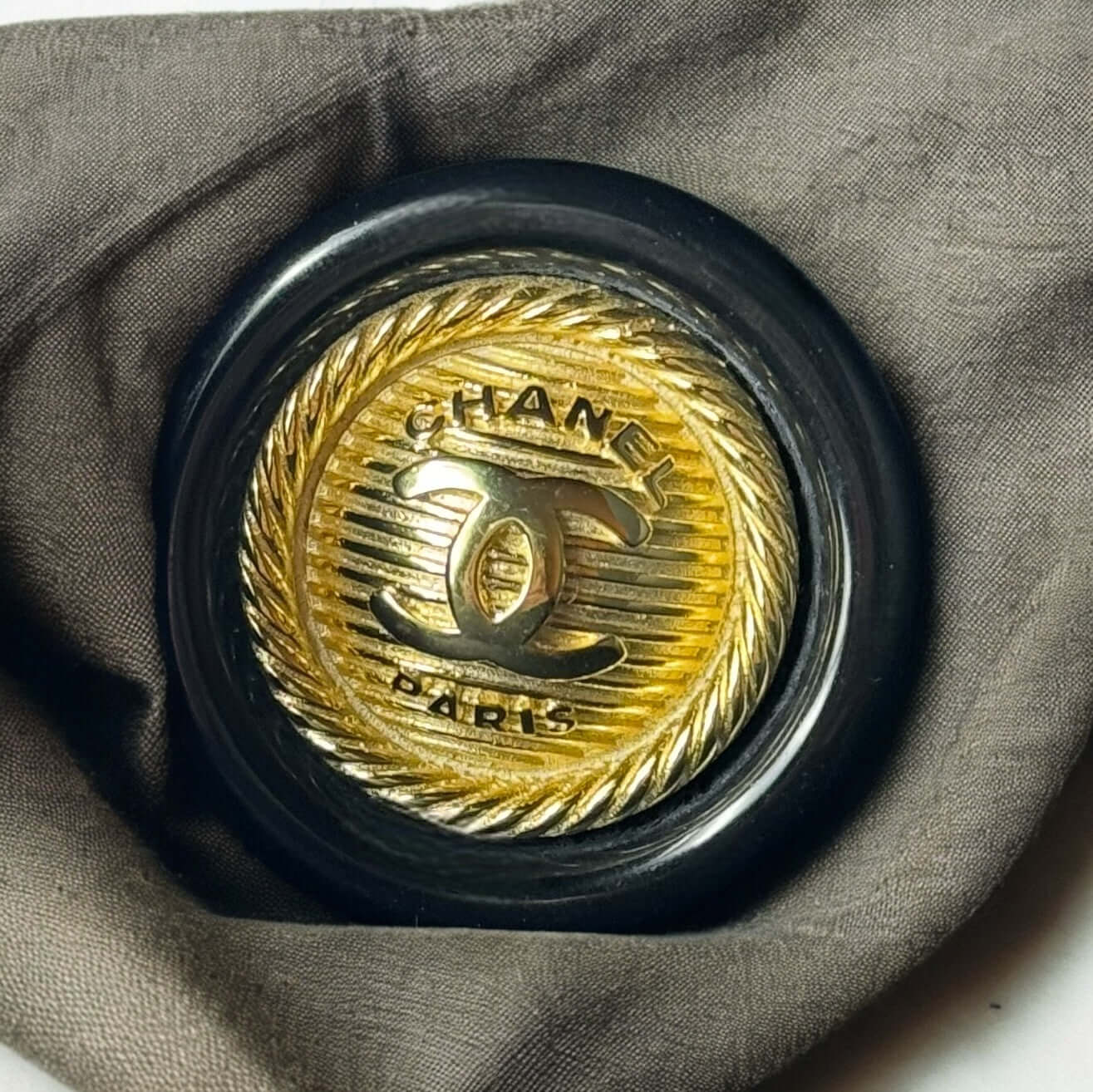 Chanel Gold & Black Round CC Brooch Pin Pre-Owned