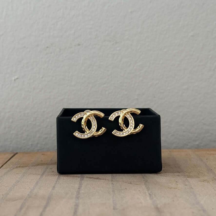 Chanel Gold CC w/Clear Crystals Post Earrings Pre-Owned - My Mama Found What 