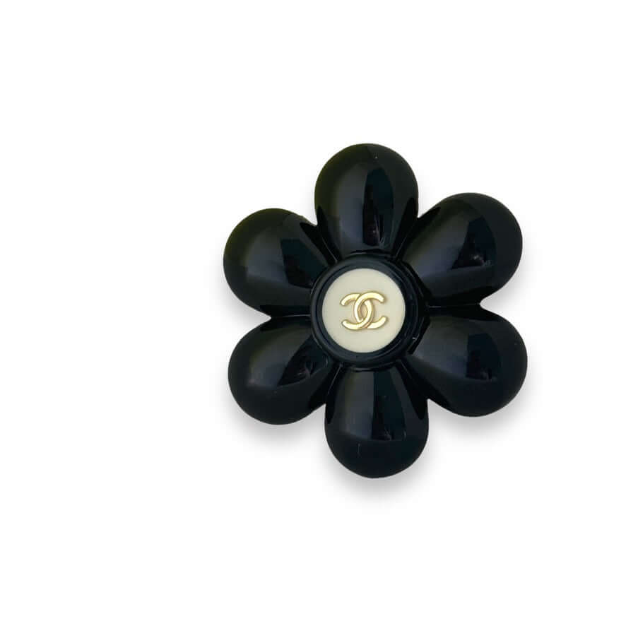 Chanel Black Floral Lucite Puffy Brooch Pre-Owned