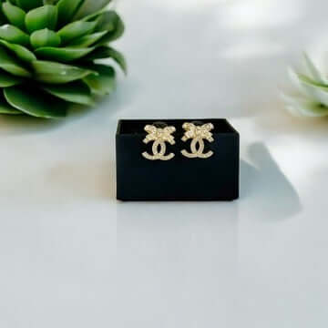 Chanel strass CC with Crystals & Bows Earrings Pre-Owned