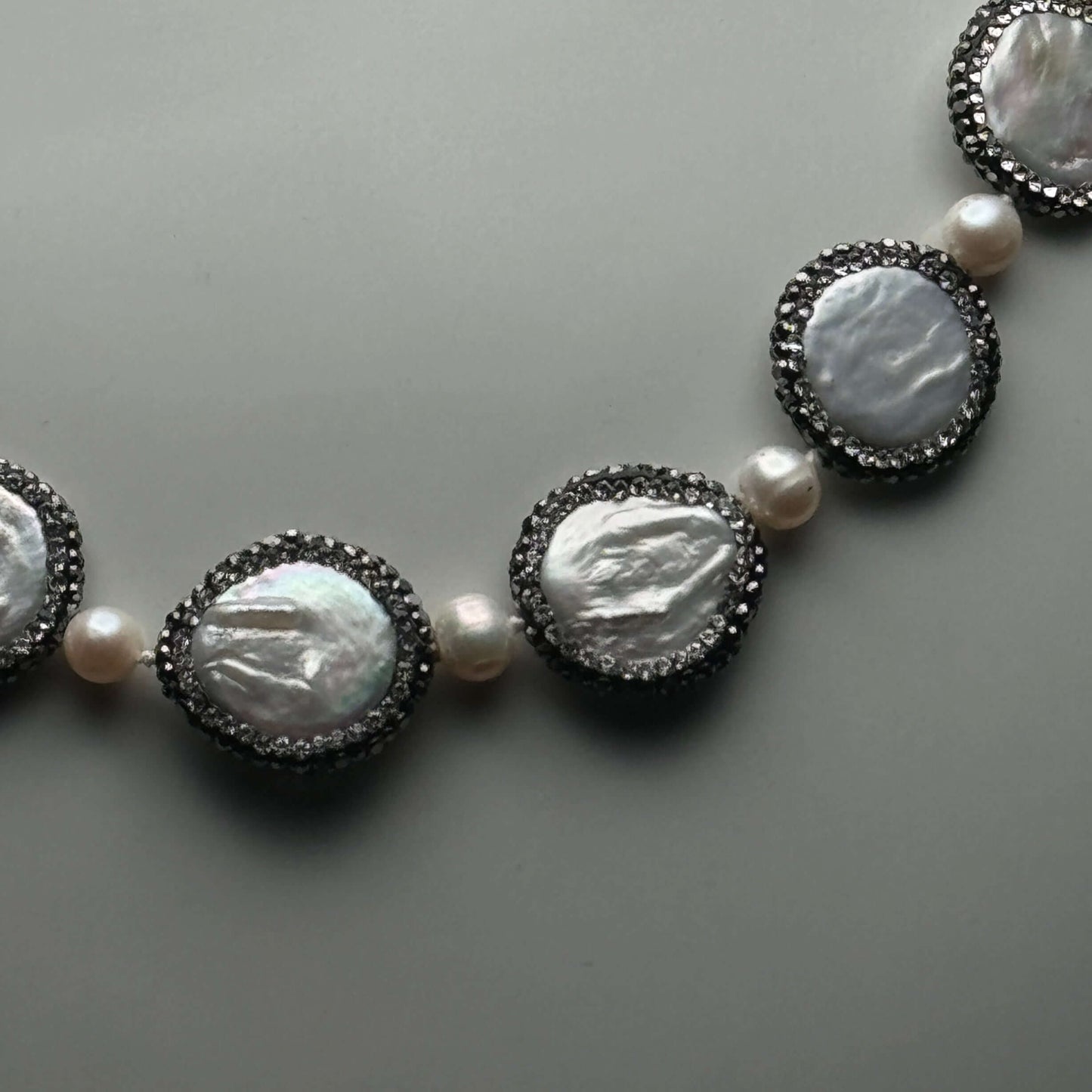 New Coin Pearls accented w/ black crystals Necklace/Choker