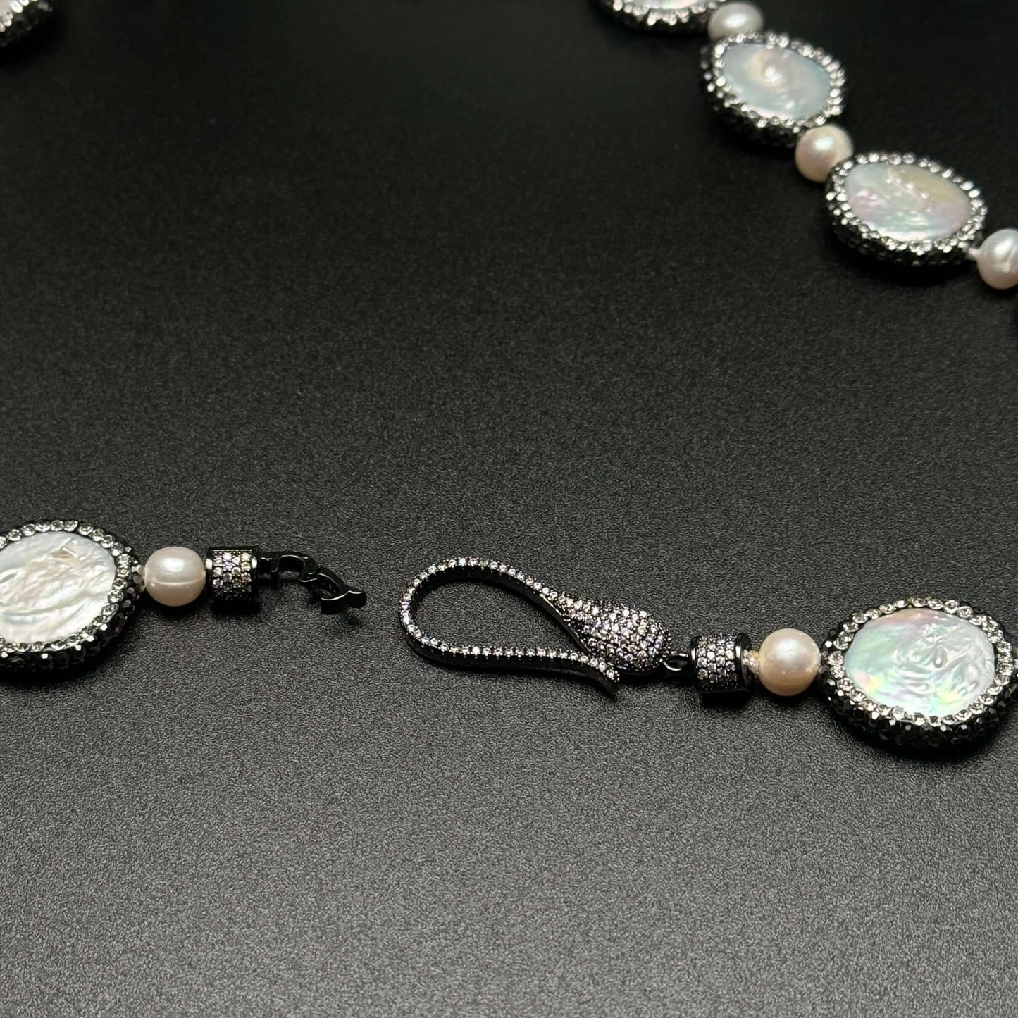 New Coin Pearls accented w/ black crystals Necklace/Choker