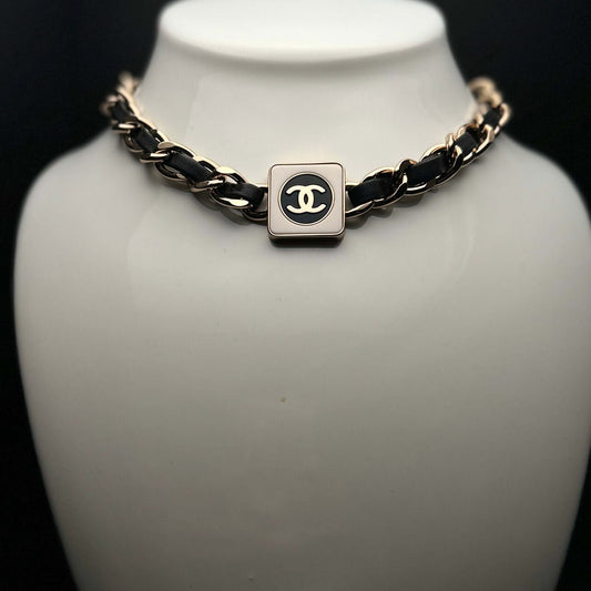 Authentic Chanel CC Gold Chain w/ Leather Choker Pre-Owned