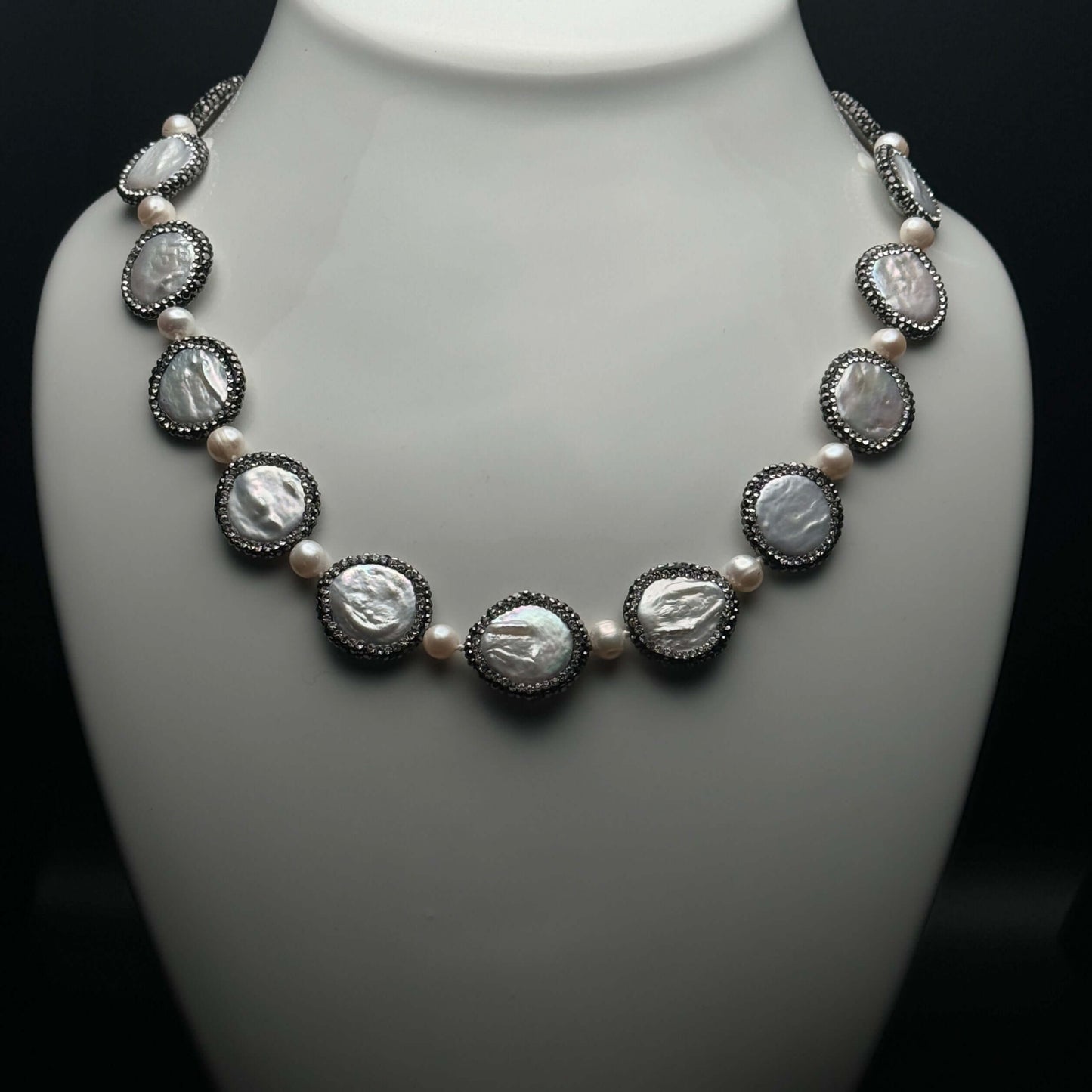 New Coin Pearls accented w/ black crystals Necklace/Choker