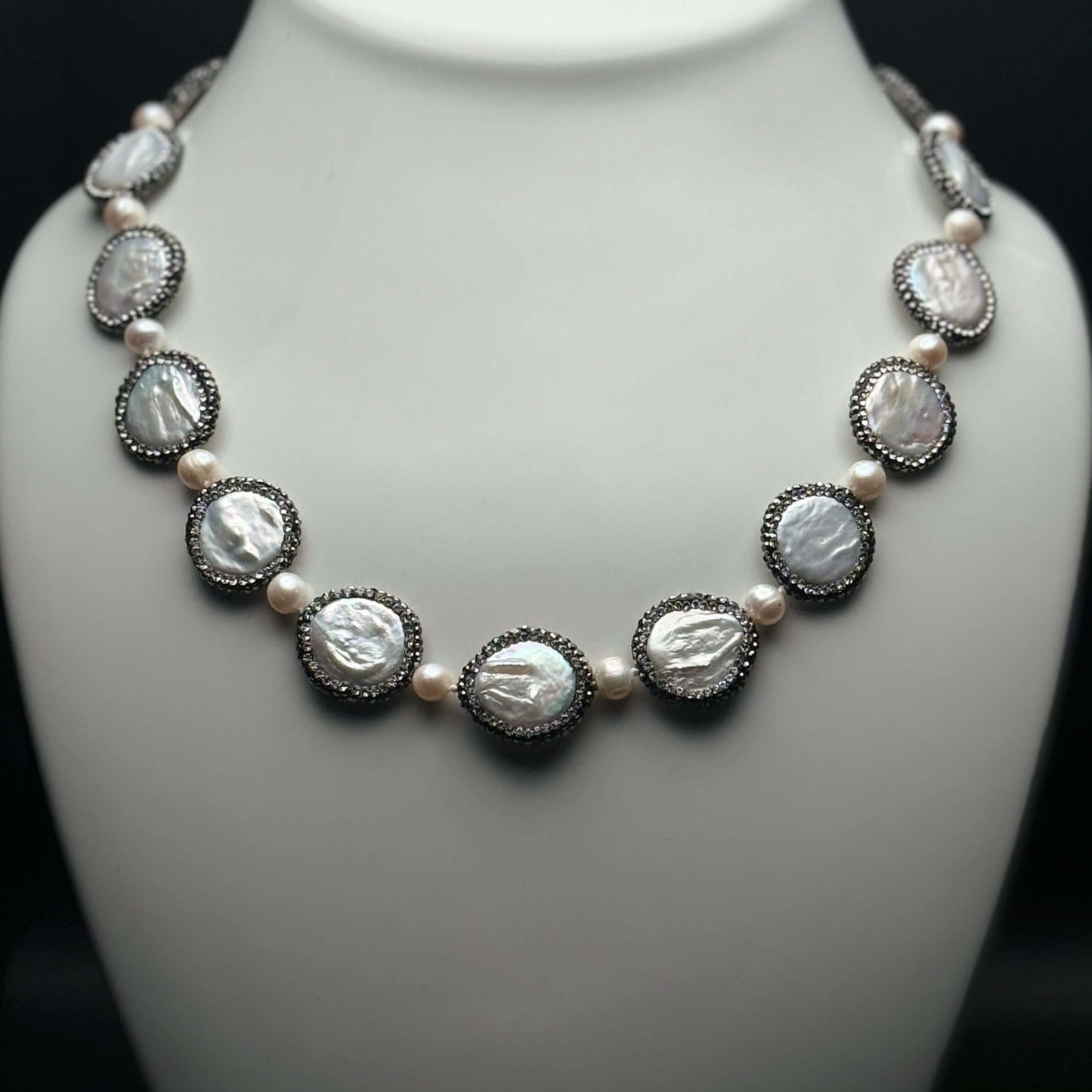 New Coin Pearls accented w/ black crystals Necklace/Choker