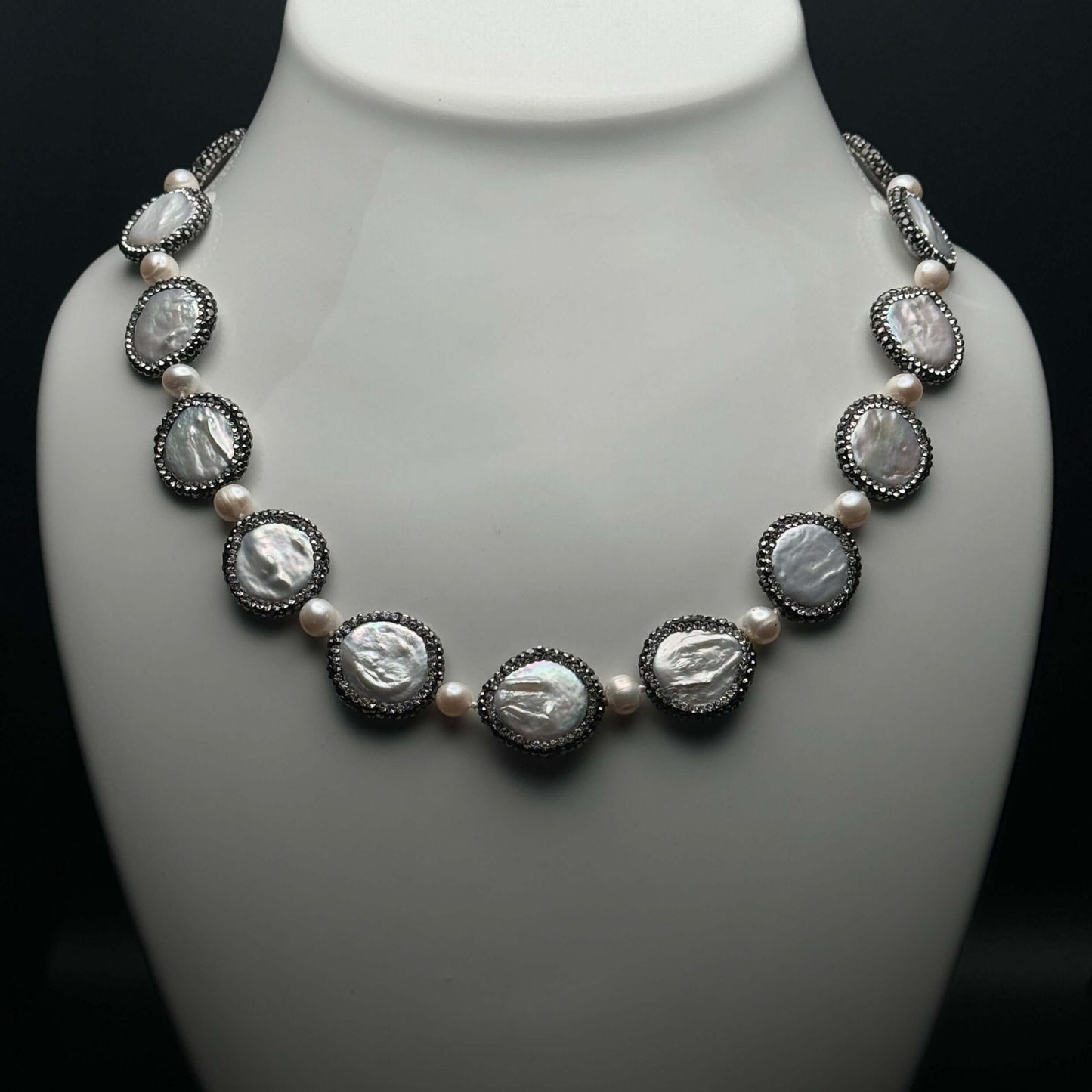 New Coin Pearls accented w/ black crystals Necklace/Choker