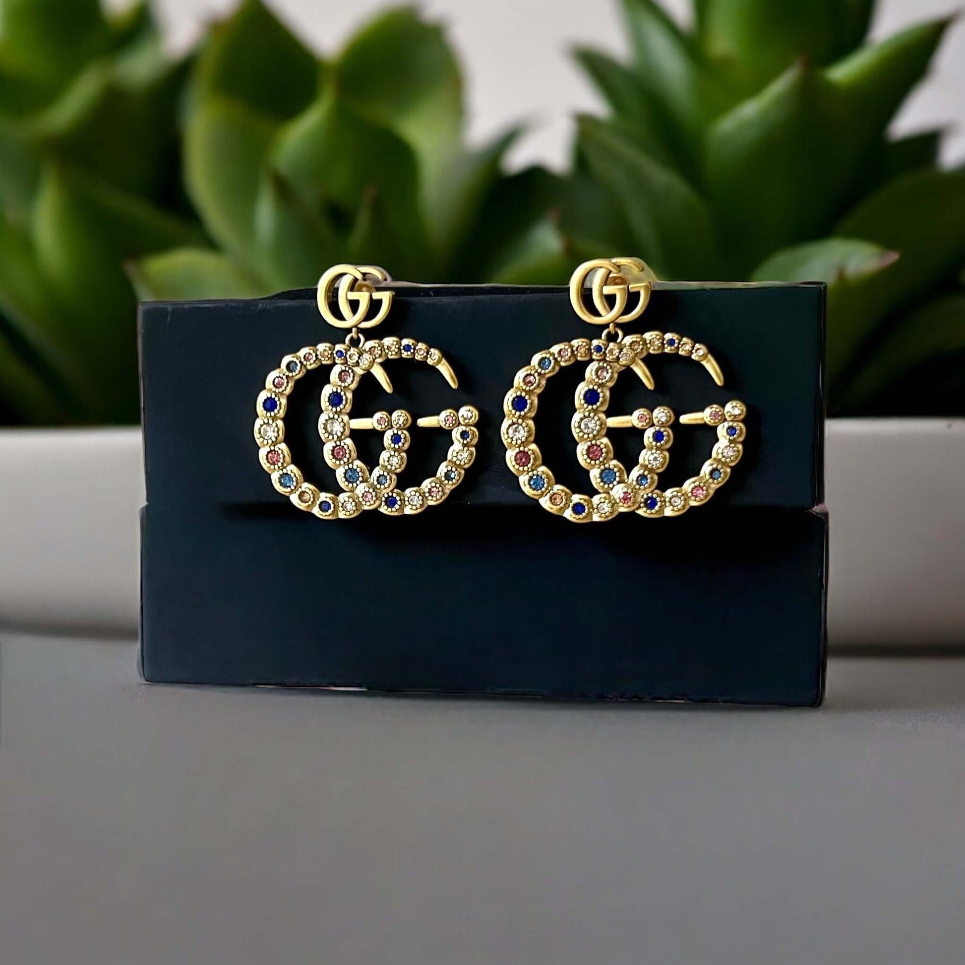 Gucci Gold GG Marmont Colorful Crystals Dangle Earrings - My Mama Found What  