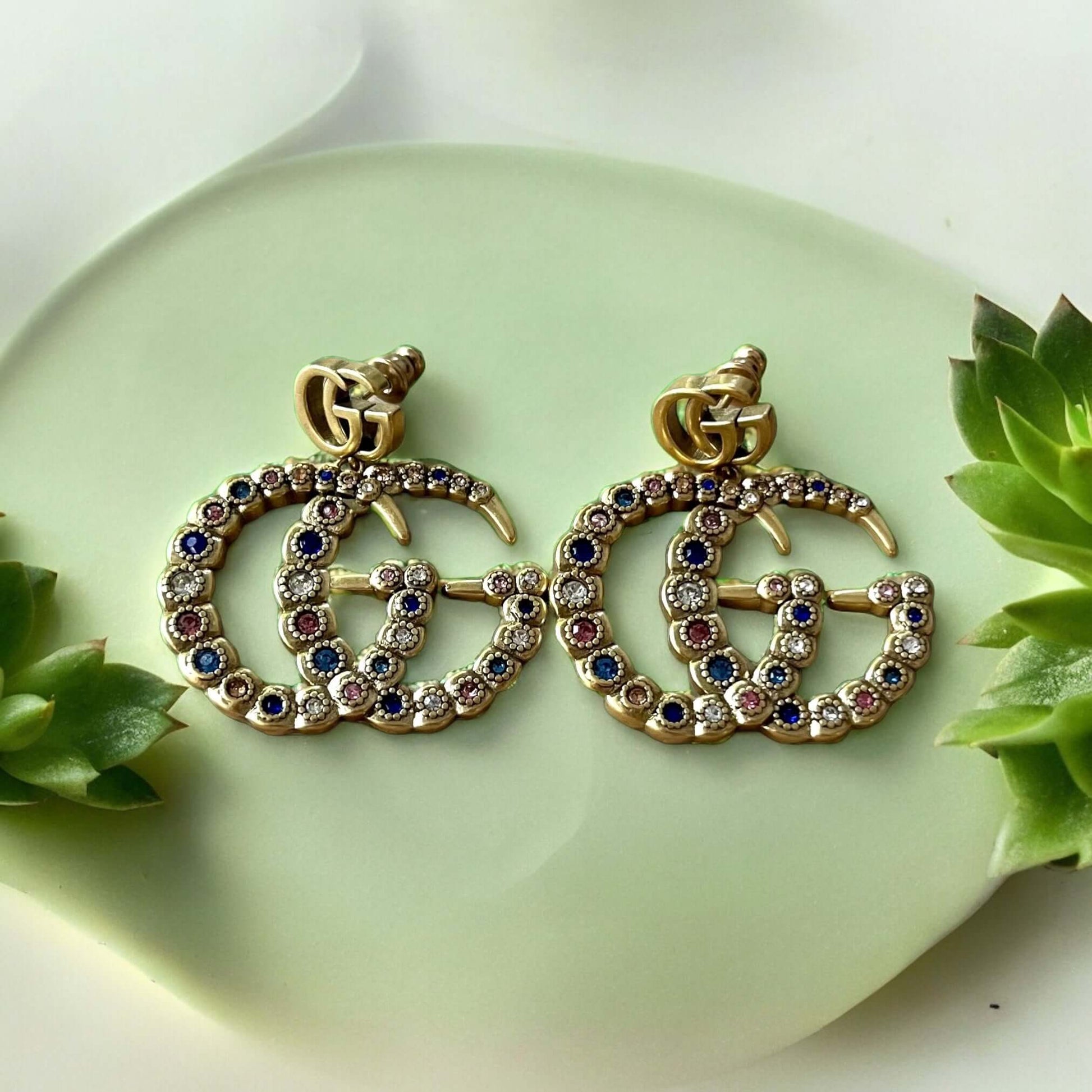 Gucci Gold GG Marmont Colorful Crystals Dangle Earrings - My Mama Found What  