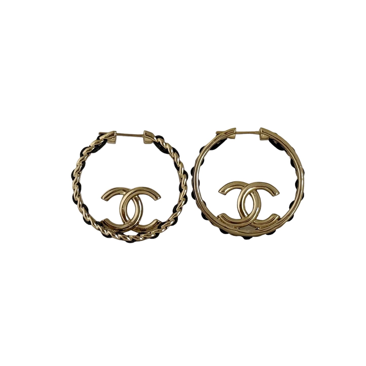 Chanel Gold Black Chain Hoops Pre-Owned