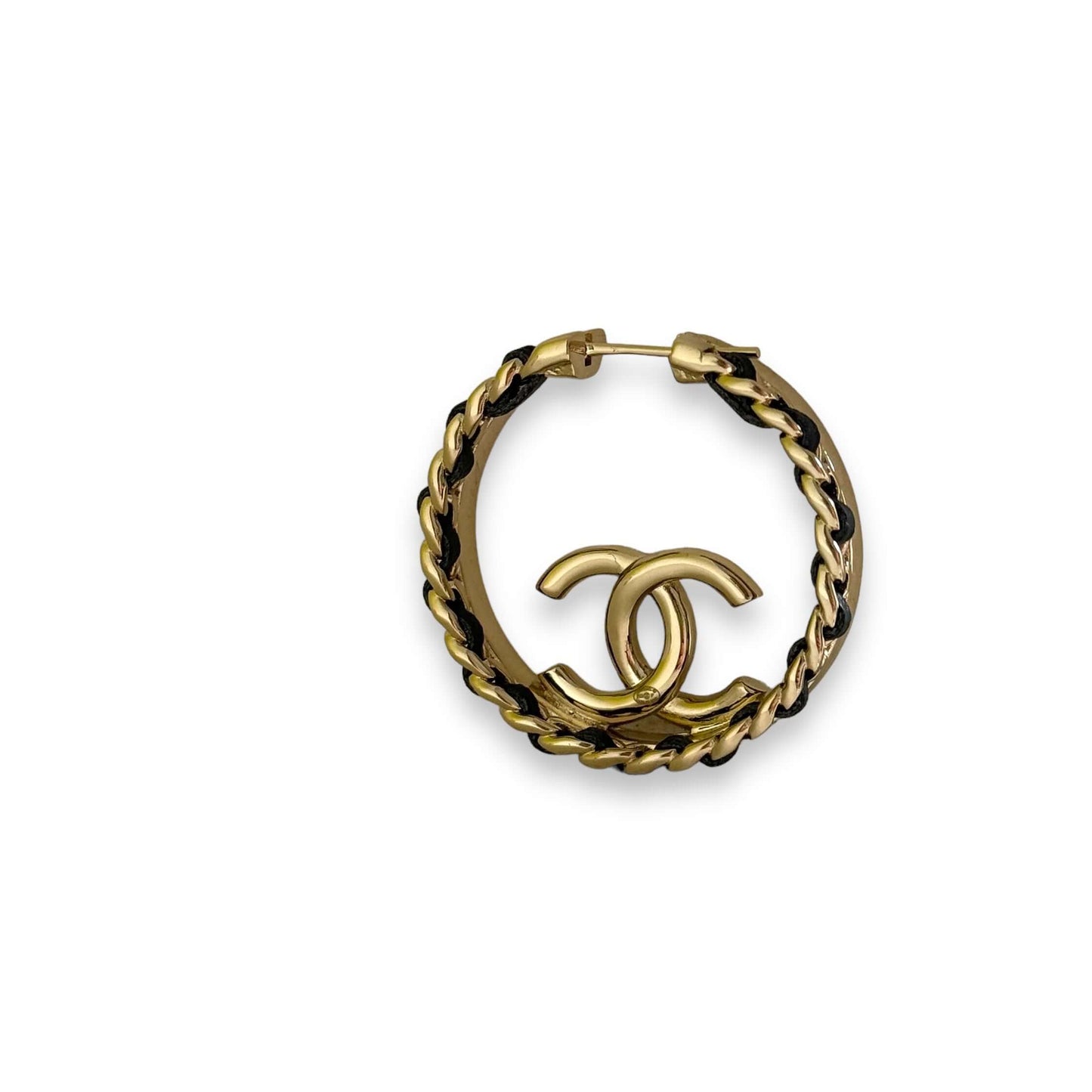 Chanel Gold Black Chain Hoops Pre-Owned