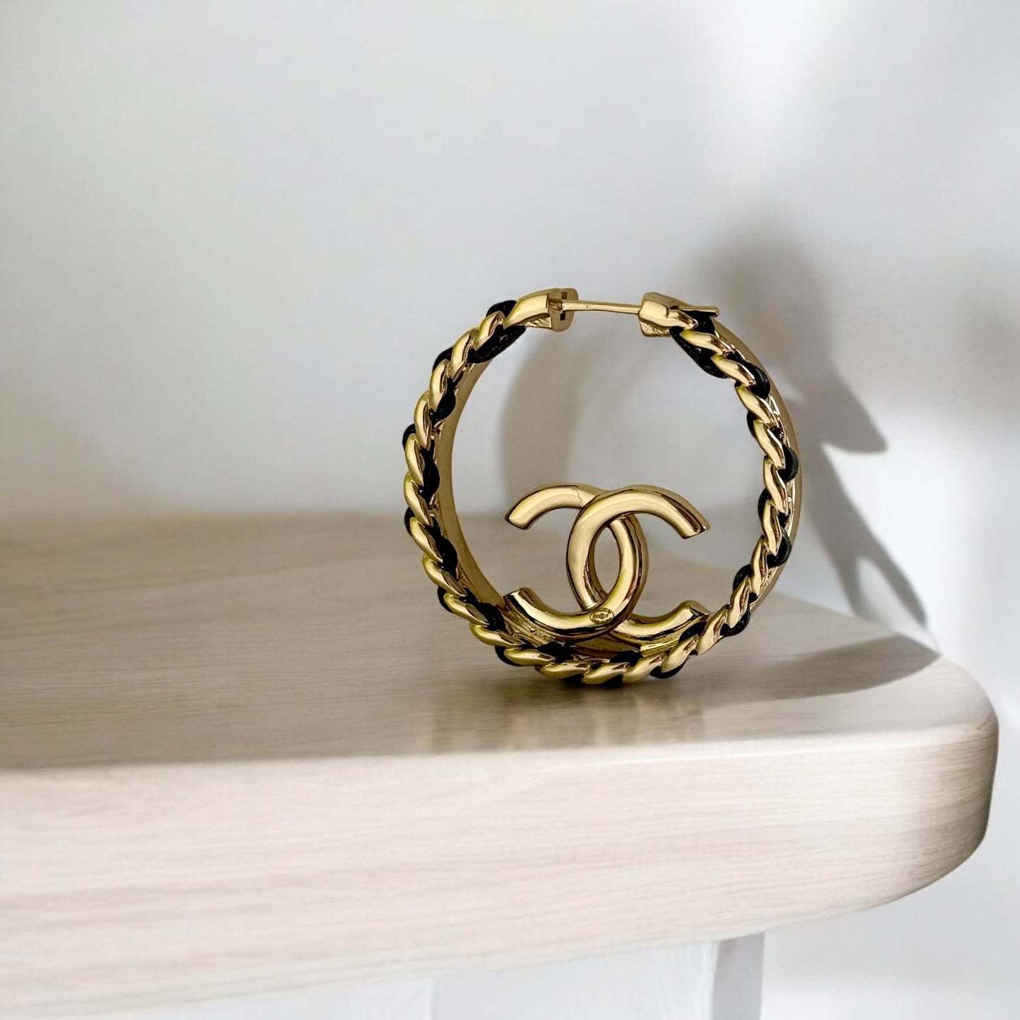 Chanel Gold Black Chain Hoops Pre-Owned