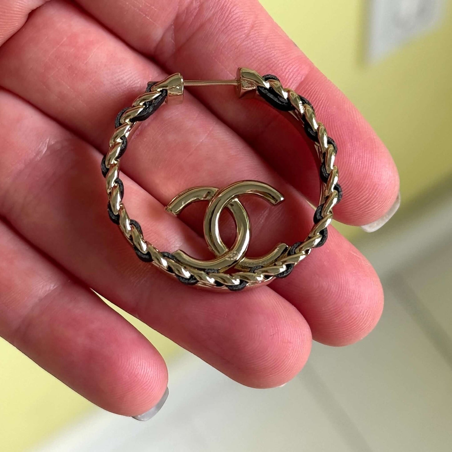 Chanel Gold Black Chain Hoops Pre-Owned