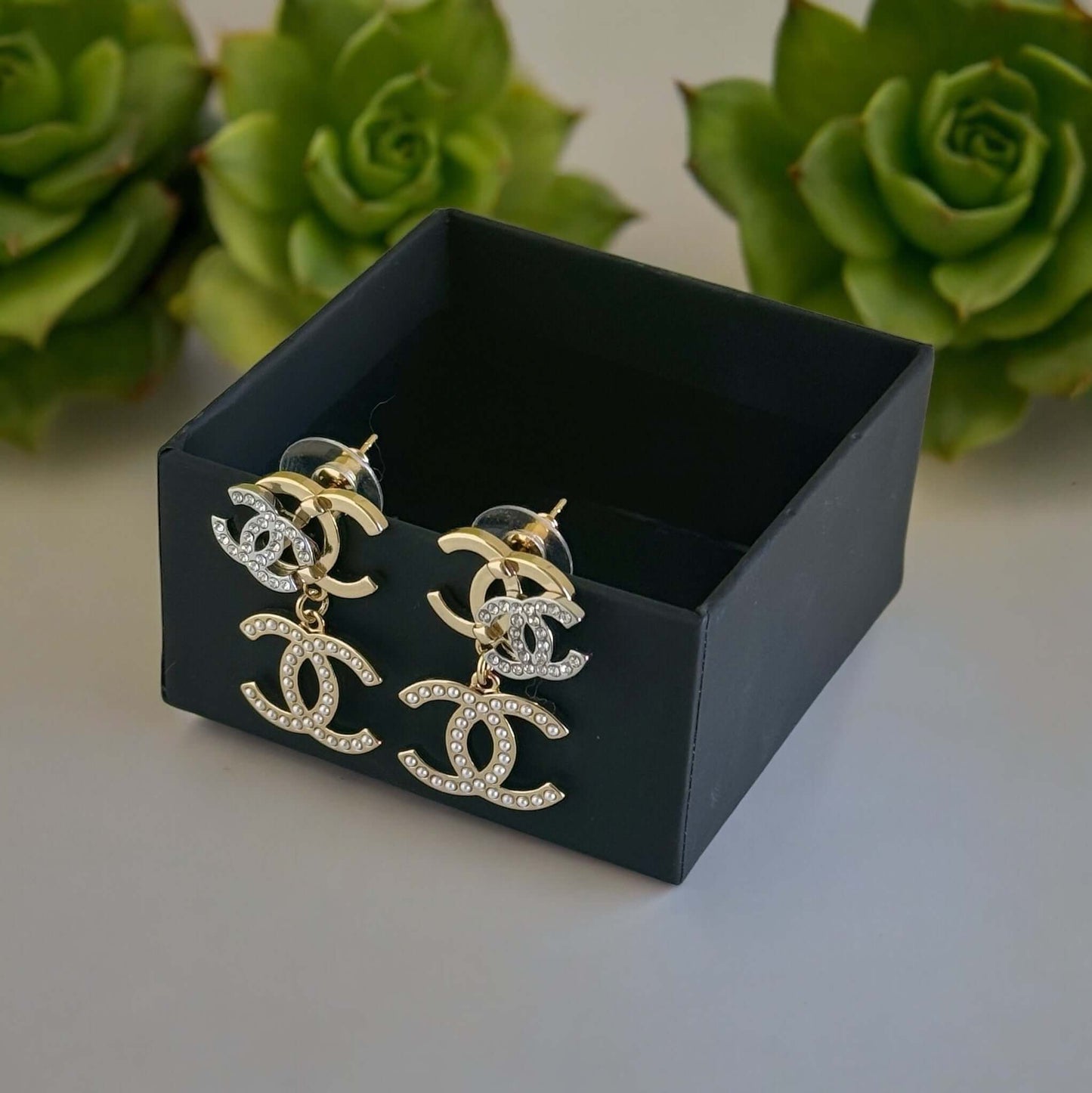 Chanel Triple CC Gold , Silver , Pearls & Crystals Earrings