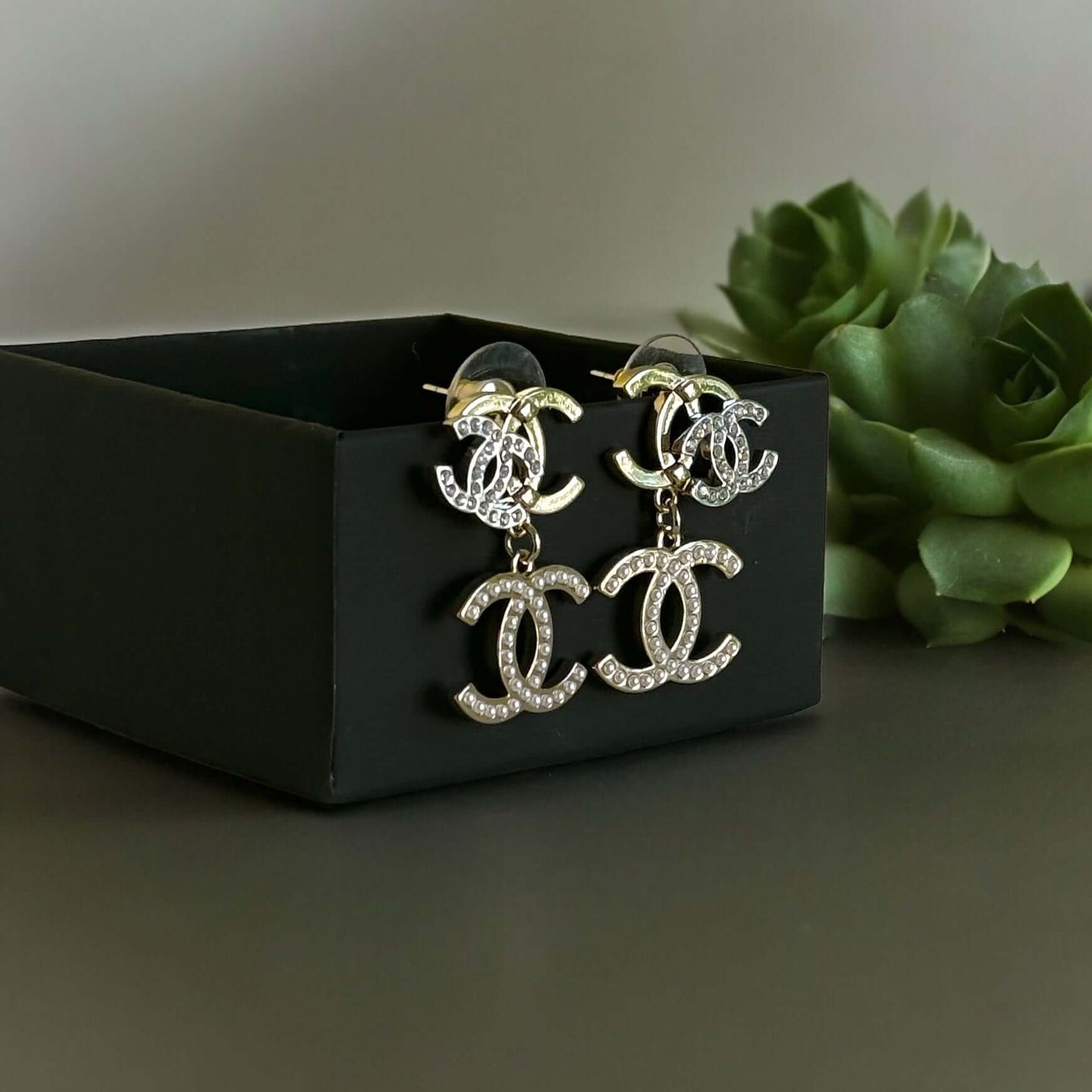 Chanel Triple CC Gold , Silver , Pearls & Crystals Earrings