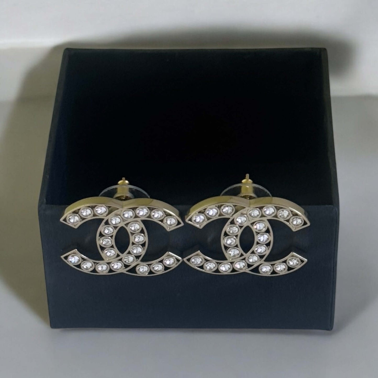 Authentic Chanel Lighter Gold CC Crystals Pre-Owned Earrings