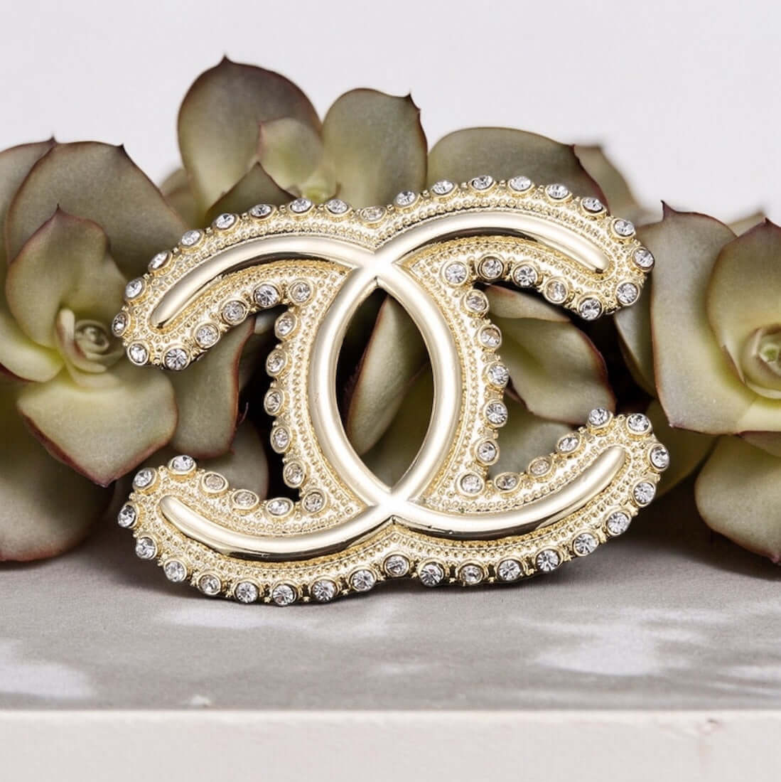 Chanel Strass CC with Striking Crystals Accented on Edges Brooch