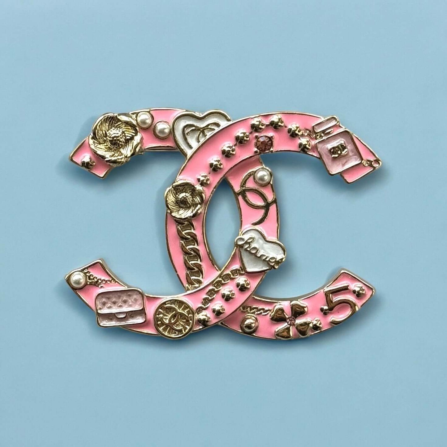 Chanel Iconic CC Pink Enamel Brooch Pin