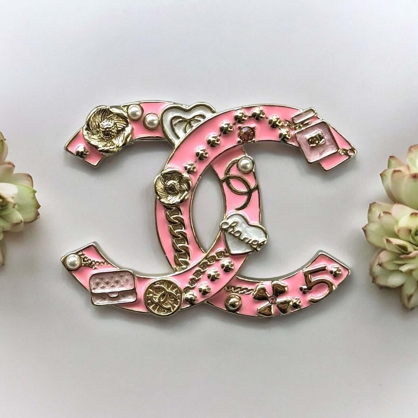 Chanel Iconic CC Pink Enamel Brooch Pin