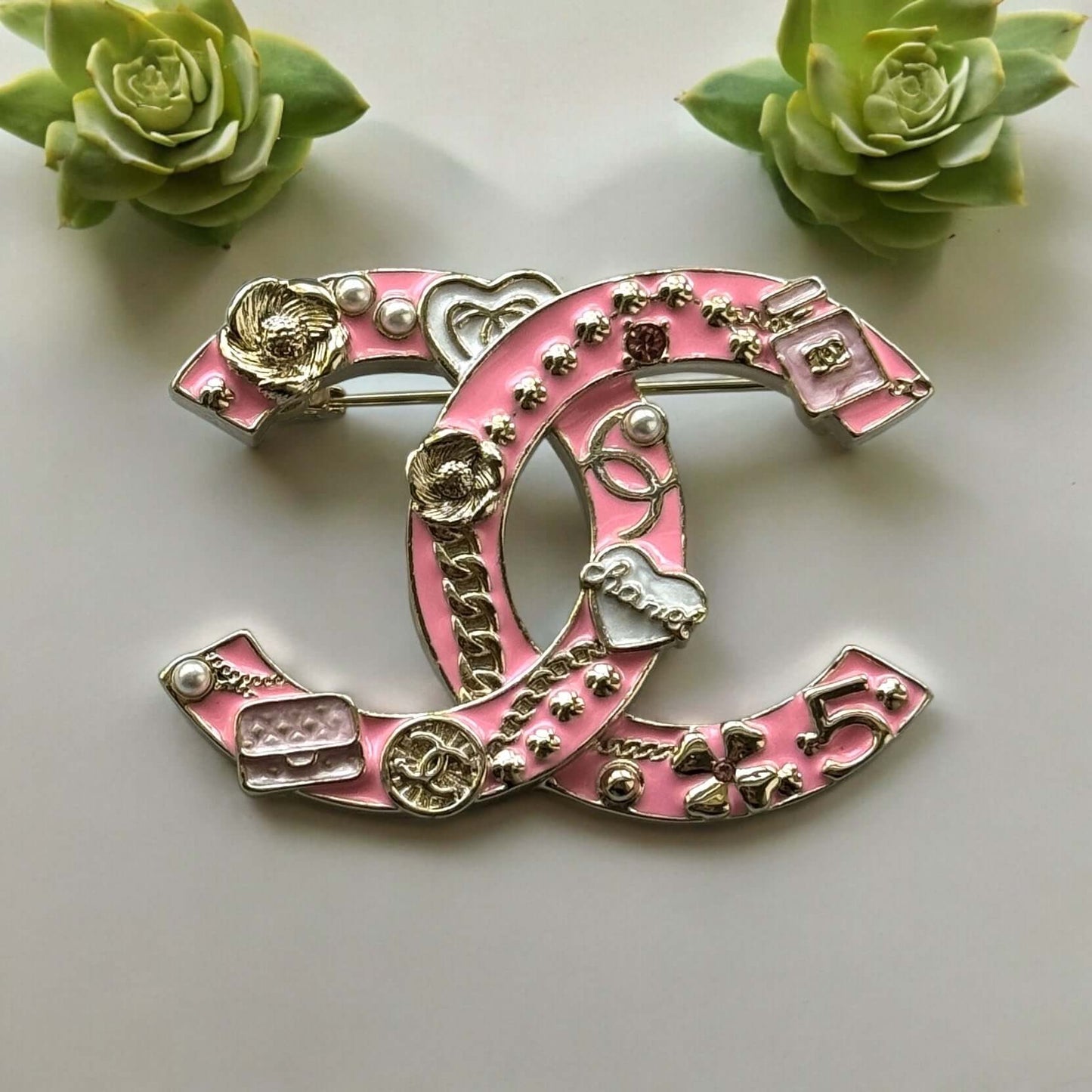 Chanel Iconic CC Pink Enamel Brooch Pin