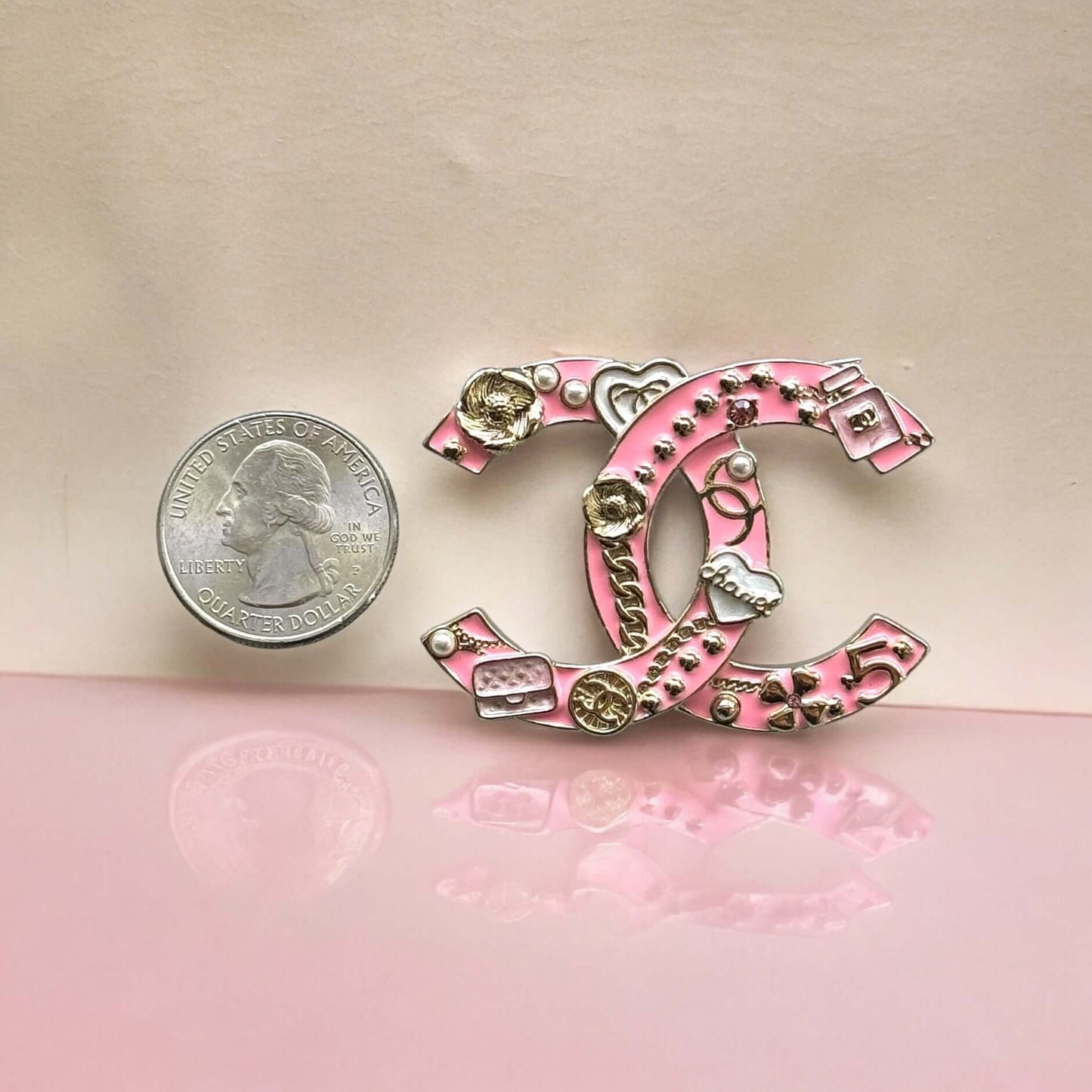 Chanel Iconic CC Pink Enamel Brooch Pin