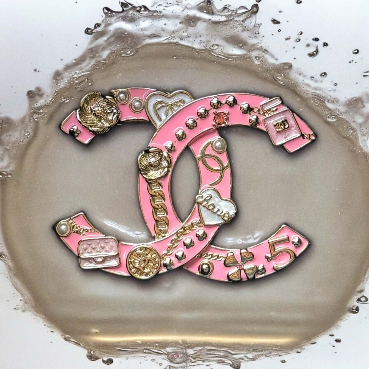 Chanel Iconic CC Pink Enamel Brooch Pin