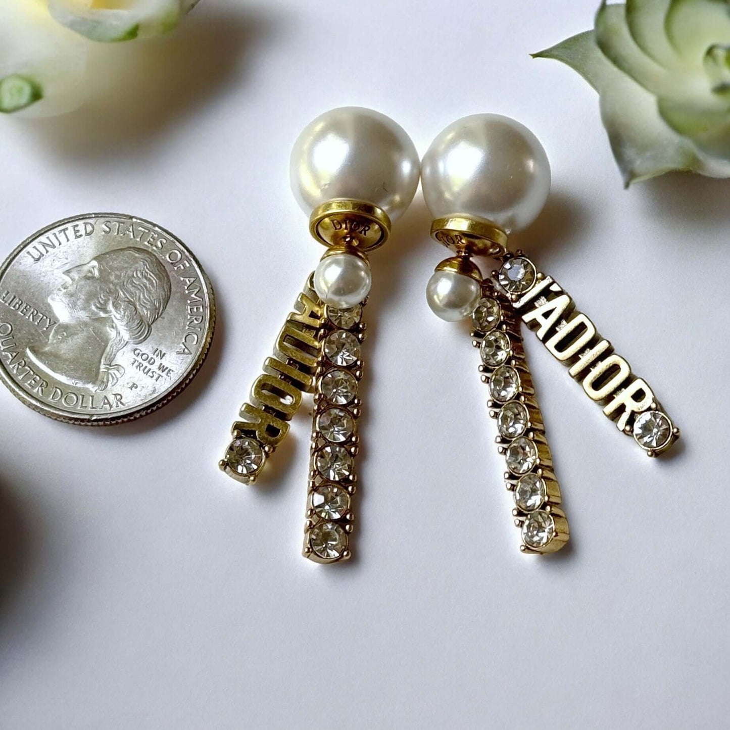 Dior  Gold Pearl Crystal Dangle JADOIR Earrings Pre-Owned