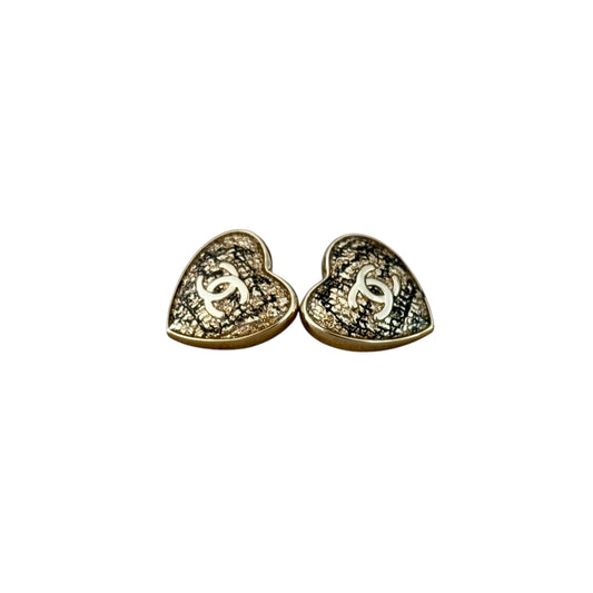 CHANEL Gold/Brown CC Heart Shaped Earrings Pre-Owned - My Mama Found What   My Mama Found What 